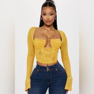 mustard yellow long sleeve top NWT